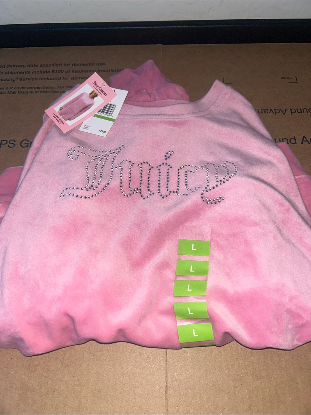 Juicy Couture Pink Rhinestone Logo Velour Crewneck Sweater